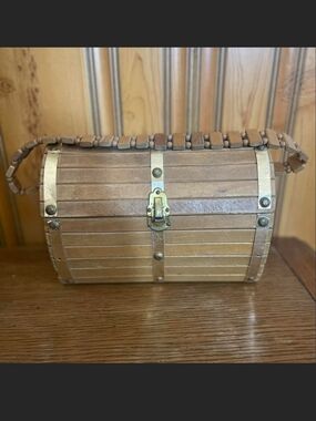 Vintage Style Brown Wooden Treasure Chest Handbag